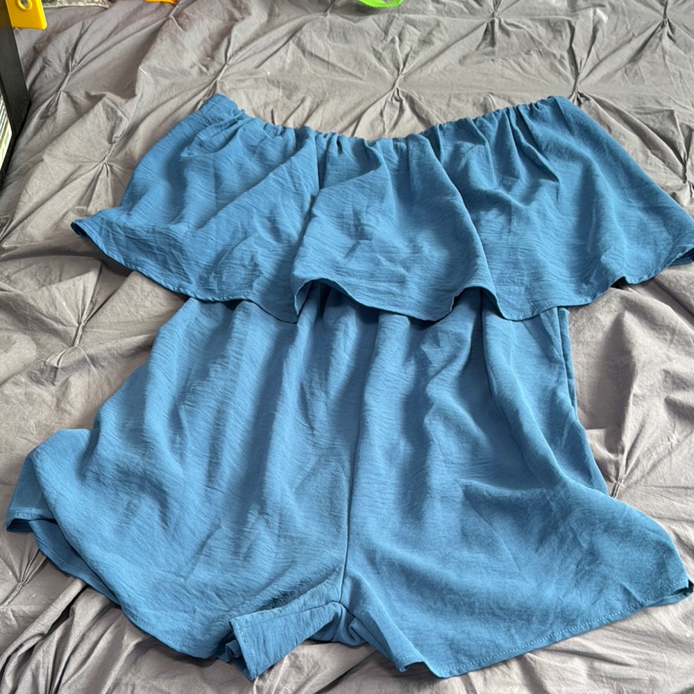 Elegant Blue Ruffled Romper